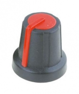 Knoflík hřídel 6mm výška 16x16mm černo-červený                                   