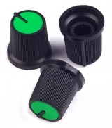 Knoflík hřídel 6mm výška 15mm černo-zelený                                            